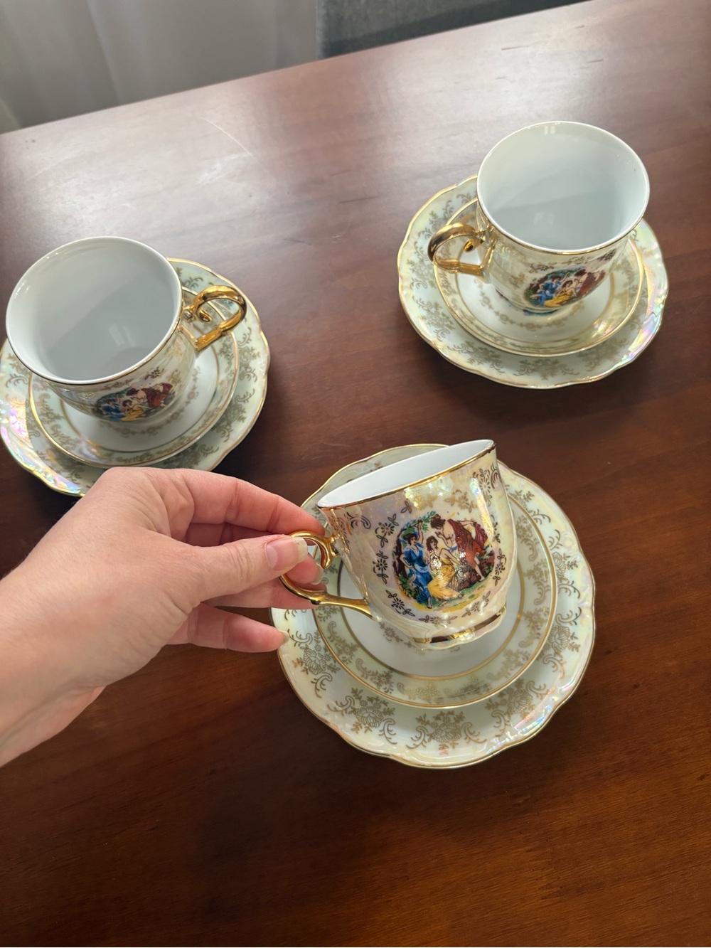 Czech Republic porcelain teacups saucers  9pc Victorian Art Nouveau Madonna set